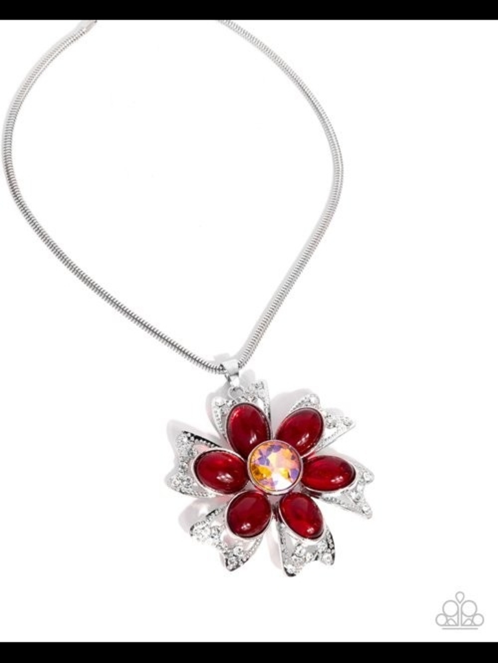 paparazzi Silver-Tone Red Petal Floral Pendant Necklace